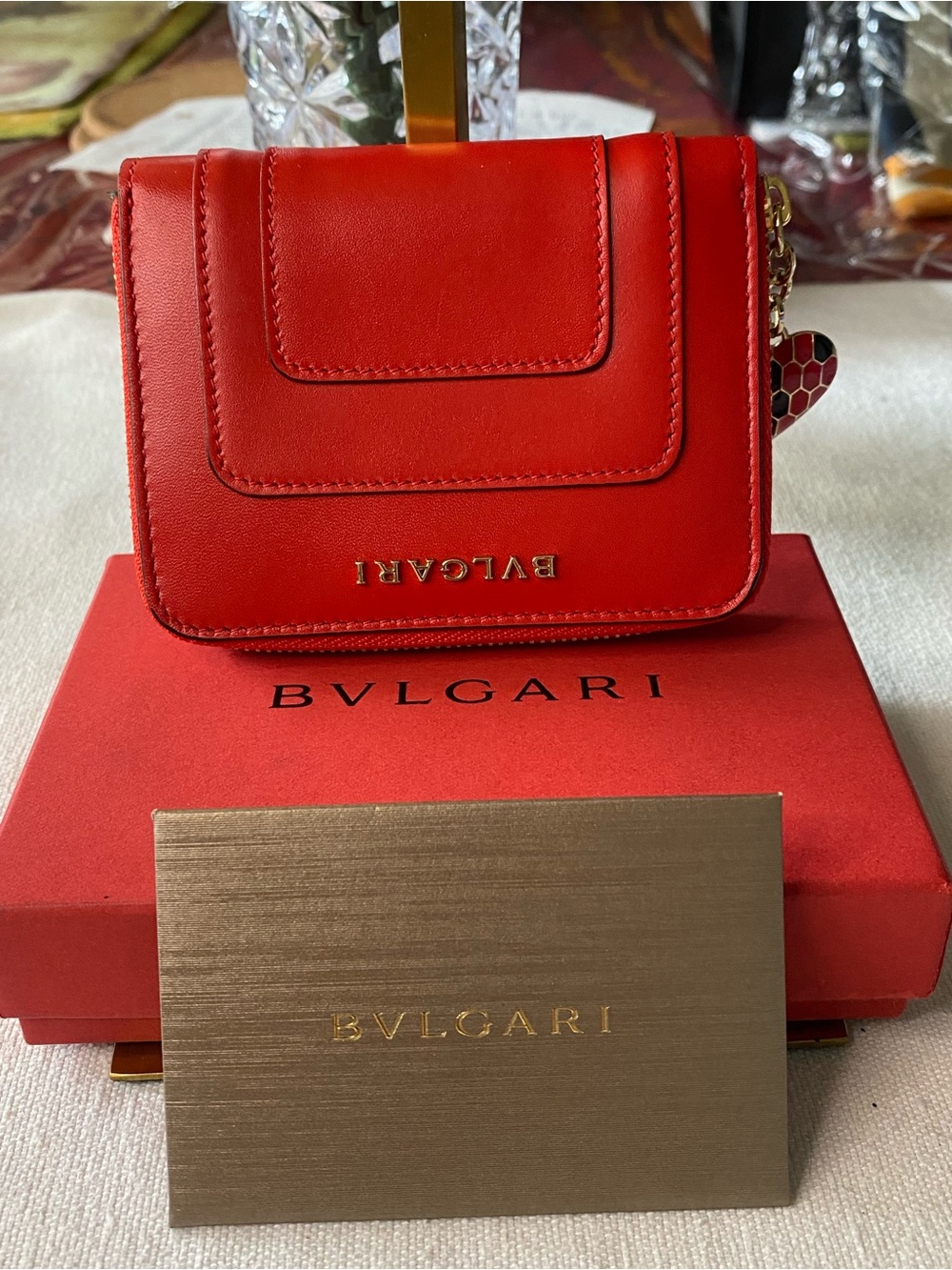 Bulgari Red Seprenti Forever mini zip arround wallet